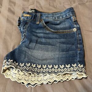 Blue and Denim Shorts with Lace Trim